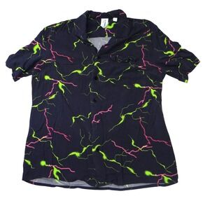 Collusion Mens‎ Lightning Bolt Global Tour Graphic Short Sleeve Shirt Navy Small
